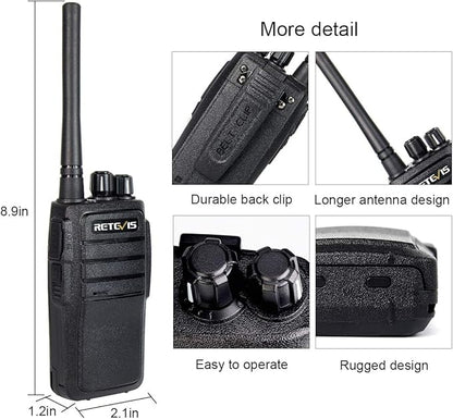 Retevis RT21 Updated Walkie Talkies Adults, Two Way Radios Long Range Rechargeable, 3000mAh Battery, with Six-Way Charger, for Security Warehouse Jobsite(6 Pack)