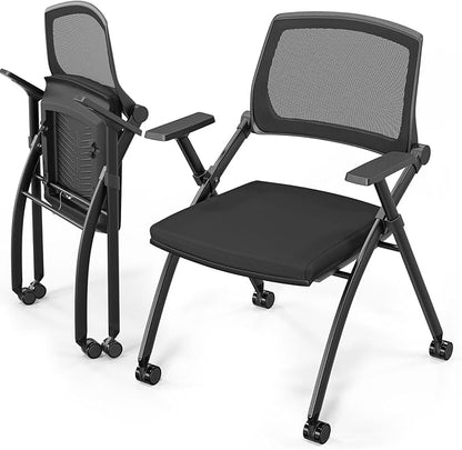 VINGLI 2 Pack Stackable Conference Room Chairs, Folding Office Chair, Capacity 350lbs, Black
