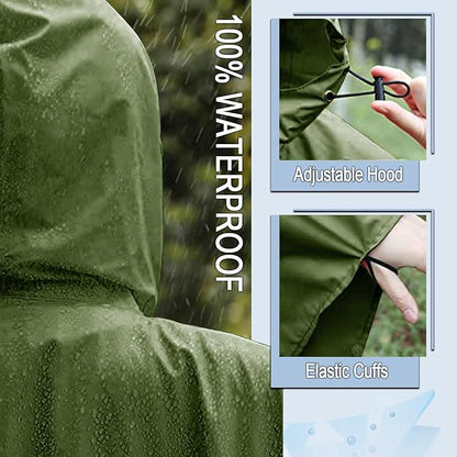 Fashion Hooded Rain Poncho Waterproof Raincoat Jacket with pocket for Women/Men/Adult