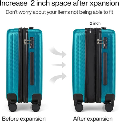 Hanke Expandable Hard Shell Luggage Sets 2 piece Carry on Luggage with Wheels Suitcases Lightweight Checked Tsa Luggage Rolling Large Suitcase Travel Luggage Bag Woman Men 20/29 Inch(Caribbean Blue)
