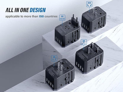 EPICKA Universal Travel Adapter, European Travel Plug Adapter (Not a Voltage Converter) - International Power Adapter Worldwide Charger with USB-C & 4 USB-A Ports, Travel Essentials (TA-105, Grey)