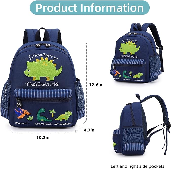 willikiva Cute Zoo Little 3d Backpack Kids Backpack for Boys and Girls Toddler Backpack Waterproof Preschool(Deep Blue Dinosaur)