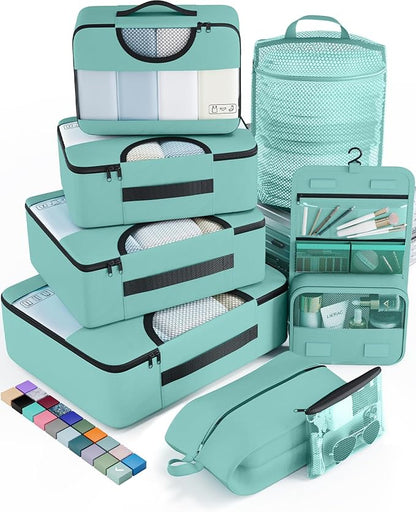 Veken 8 Set Packing Cubes for Travel Essentials, Suitcase Organizer Bags in 4 Sizes, Carry-On Luggage Accessories with Large Laundry & Hanging Toiletry Bag, Must-Have for Airplane, Road Trip & Camping