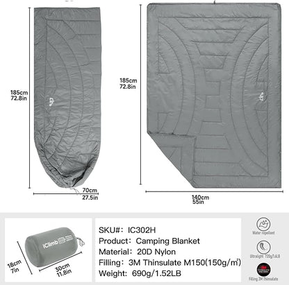 iClimb 3M Thinsulate Insulation Warm Camping Blanket Ultralight Compact