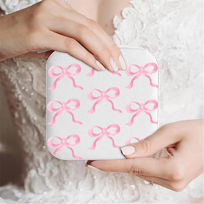 MAYCARI Jewelry Box with Cute Pink Bow Pattern Design, PU Leather Jewelry Travel Organizer Case-Rings/Earrings/Necklace Storage Box for Women Birthday Mom Friends Her Bridesmaids Girls s