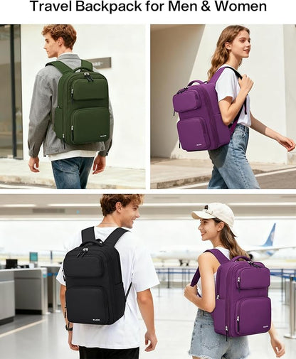 MILADA Expandable Travel Backpack 28L to 39L, TSA-Approved Carry On Backpack with 17 Inch Laptop Compartment, School Business Work Backpack for Men & Women, Purple