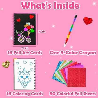 FUNNYB&G Foil Art Craft for Kids - Valentine's Day Crafts Gift 2026 Party Favors Classroom Gift Exchange Art Supplies Creative Birthday Travel Toys for Girls Boys 4 5 6 7 8 9 Years Old(Valentine's)