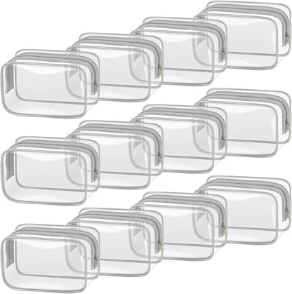 TISRATOK 12 PCS Clear Makeup Bag for Women with Zipper, TSA Approved Toiletry Pouch, Cosmetic Bag Bulk for Travel Organizer Essentials - Grey,Small