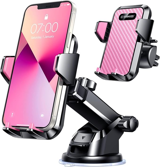 VANMASS【85+LBS Strongest Suction & Military-Grade Ultimate Car Phone Mount【Patent & Safety Certs】 Cell Phone Holder Truck for Dashboard Windshield Vent for iPhone 17 Pro Max 16 15 Desk Mounts, Pink