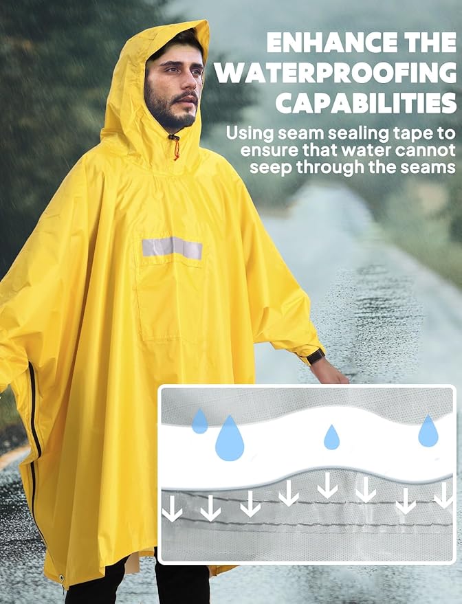 ANYOO Hooded Rain Poncho for Adults Waterproof Lightweight Rain Coat for Men Women Reusable Rain Jacket for Emergency Outdoor