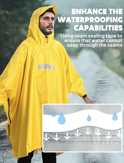 ANYOO Hooded Rain Poncho for Adults Waterproof Lightweight Rain Coat for Men Women Reusable Rain Jacket for Emergency Outdoor