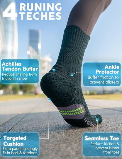 Womens Coolmax Bamboo Viscose Compression Running Crew Socks, Moisture-Wicking Anti-Blister Hiking&Gym Athletic
