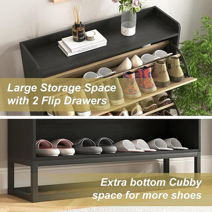 Spaco Shoe Cabinet for Entryway,Narrow Shoe Storage Cabinet with 2 Flip Drawers,Slim Hidden Shoe Rack Organizer with Metal Leg for Hallway