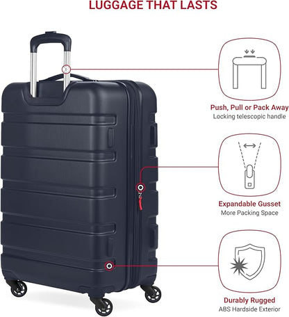 SwissGear 7366 Hardside Expandable Luggage with Spinner Wheels, Navy, Checked-Medium 23-Inch