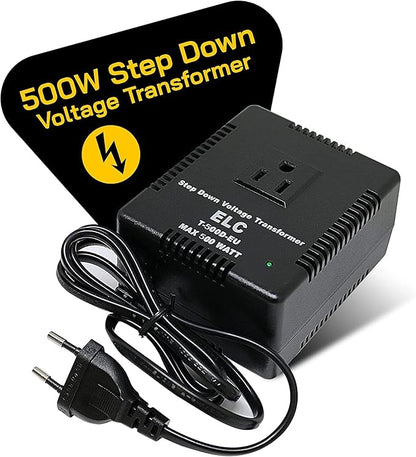 ELC 500-Watt Voltage Converter - Step Down - 220v to 110v / 240v to 120v Travel Power Converter - for Hair Straightener, Hair Dryer, Laptops and Chargers, CE Certified [3-Years Warranty]