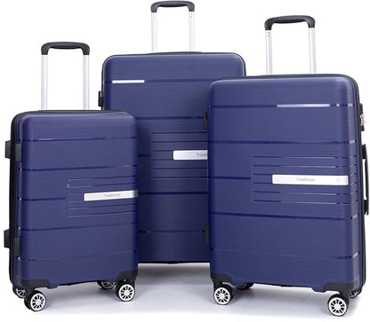 Luggage 3 Piece Sets Suitcase Set with Double Spinner Wheels, Lightweight Carry On Hardside Travel Luggage with TSA Lock, (20/24/28) (Navy)