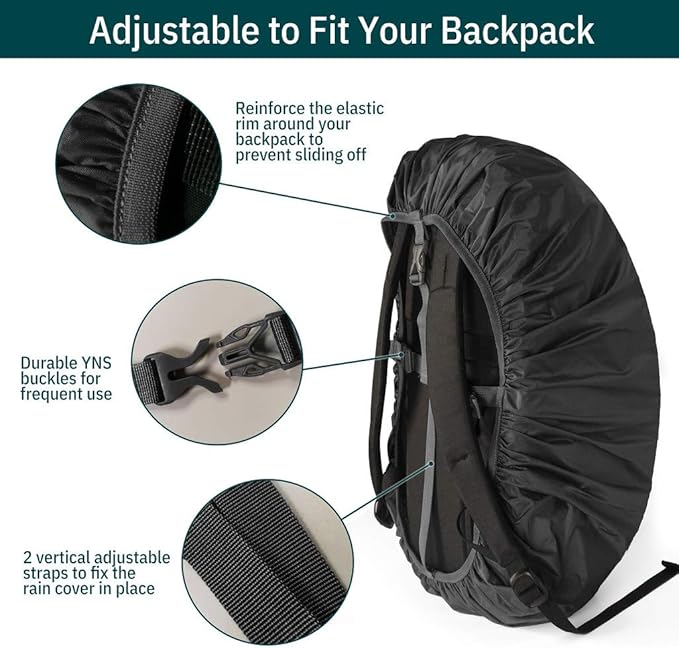 Unigear Backpack Rain Cover Waterproof Rating 5000mm Ultraportable and Durable with 2 Anti-Slip Buckle Strap, Integrated Carry Pouch Design (Black, Meidum)