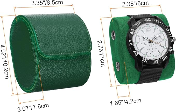 HARFINGTON Watch Roll Travel Case Single Slot Portable Leather Watch Case for Men and Women, Watches Storage Organizer with Removable Pillow for Traveling, Display, Textured Dark Green
