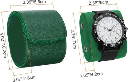 HARFINGTON Watch Roll Travel Case Single Slot Portable Leather Watch Case for Men and Women, Watches Storage Organizer with Removable Pillow for Traveling, Display, Textured Dark Green
