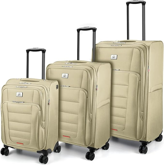 Verdi Luggage Set 3-Piece Suitcase with Spinner Wheel Softside Expandable, Carry On Luggage with USB Port (Khaki, 3-Piece set(20/24/28))