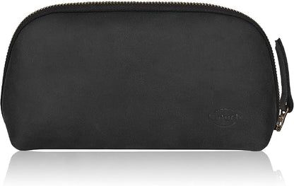 Leather Tech Pouch for Cables Chargers Phone | Tech Bag | Zipper Travel Accessory Pouch | Electronic Organizer Case Travel Bag (Black)