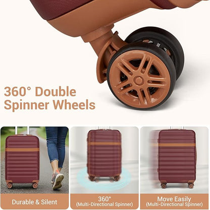 Kono Luggage Set 3 Pieces Expandable PC ABS Durable Suitcase Hardside with Double Spinner Wheels Tsa Lock Burgundy(20in/24in/28in)