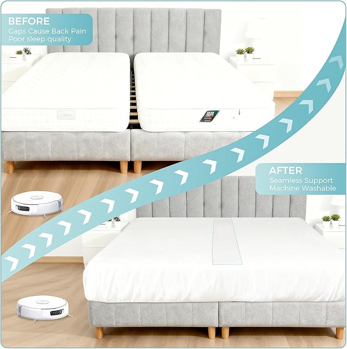Sheet-Style Bed Bridge Connector for Twin to King Mattresses - Removable Foam Gap Filler with Locking Straps (Also Fits Twin XL/King)