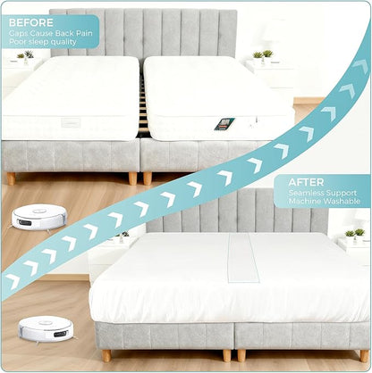 Sheet-Style Bed Bridge Connector for Twin to King Mattresses - Removable Foam Gap Filler with Locking Straps (Also Fits Twin XL/King)