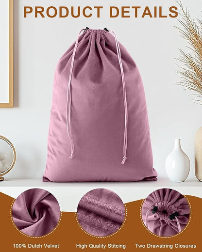 FantasyLife Shoe Bags for Travel, Washable Dust Bags for Storage & Packing, Flannel Shoe Pouch with Drawstring Closure for Purses, Handbags, Shoes & Toys (4, Parfait Pink)