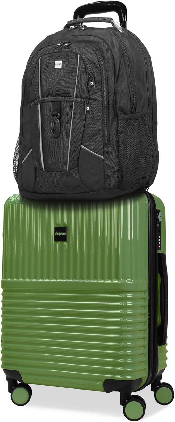 World Traveler Dejuno Tonal Ultimate Travel Combo Spinner Carry-On & Laptop Backpack 2-Piece Luggage Set - Matcha (20" Carry-On & 19" Backpack)