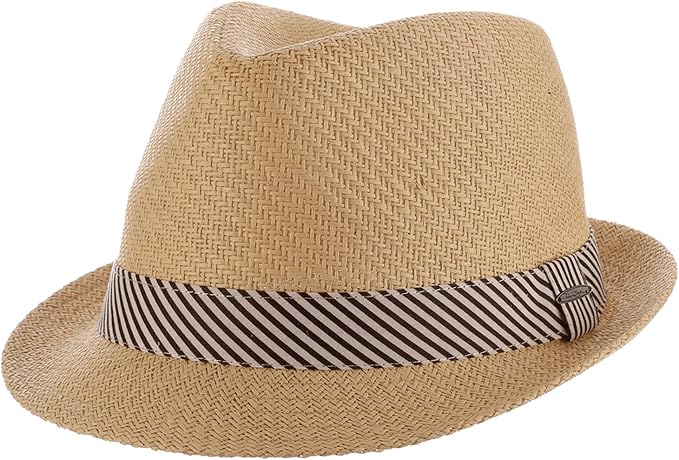 Panama Jack Women's Fedora Hat - Soft Matte Toyo Straw, Striped Cotton Hat Band, Inner Sweatband, 1 3/4" Brim