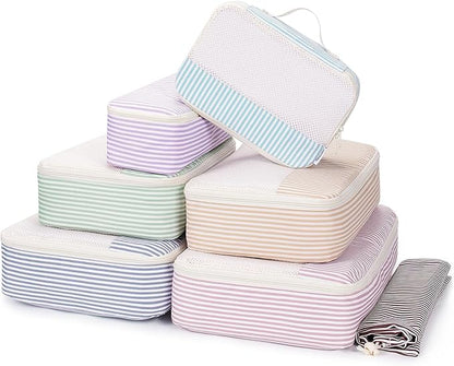 Narwey 7 Set Striped Packing Cubes for Travel Carry on Suitcase Luggage Organizer Bags for Kids Women Men, Durable Packing Organizers Bag, Travel Essentials Accessories (Stripe Combined)