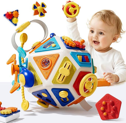 22 in 1 Montessori Busy Board, Toddler Activity Cube Toys, Early Education Toys for Baby, Travel Sensory Toy for 1 2 3 Years Old Kids Boys & Girls