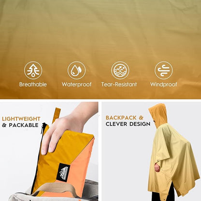 Bruvoalon 3-in-1 Rain Poncho with 1/4 Zip & Chest Pocket, Waterproof, Sunshade, Ground Mat for Adults & Youth Emergency