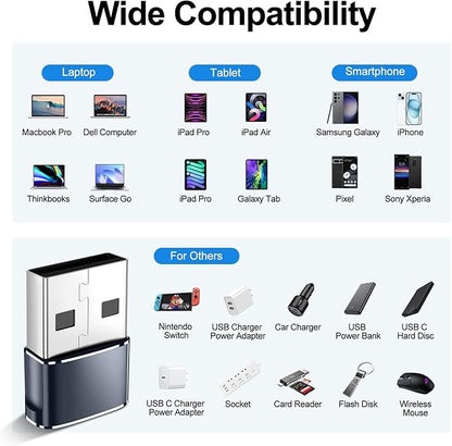 𝟒𝐏𝐚𝐜𝐤 𝐔𝐩𝐠𝐫𝐚𝐝𝐞𝐝 USB to USB C Adapter,Type-C Female to A Male Car Charger OTG Converter for Apple Watch Ultra 8 9 10,iPhone 16 15 14 13 Pro Max,Samsung S24,Nintendo Switch,AirPods,iPad,Car