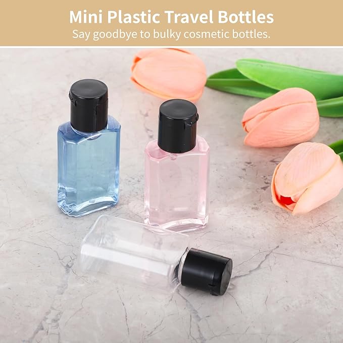 Lnrueg 100 Pcs 1 oz Travel Bottles - Hand Sanitizer Bottle Mini Clear Bottles with Flip Caps, Portable Empty Refillable Containers for Shower Gel, Face Creams, Body Lotions,Black
