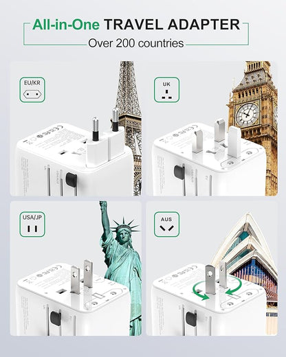 70W Universal Travel Plug Adapter,7-Port PD&QC Fast Charging Power Adapter(2AC&2USB-A&3USB-C),Worldwide Outlet Wall Charger for USA/EU/UK/AUS Over 200 Countries-Type C/A/G/I