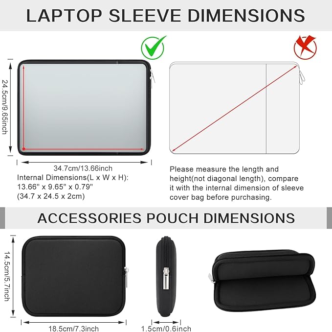RAINYEAR 14 Inch Laptop Sleeve Protective Case Soft Fluffy Lining Cover Carrying Bag with Front Pocket & Accessories Pouch, Compatible with 14" Notebook Computer Chromebook (Black, Upgraded Version)