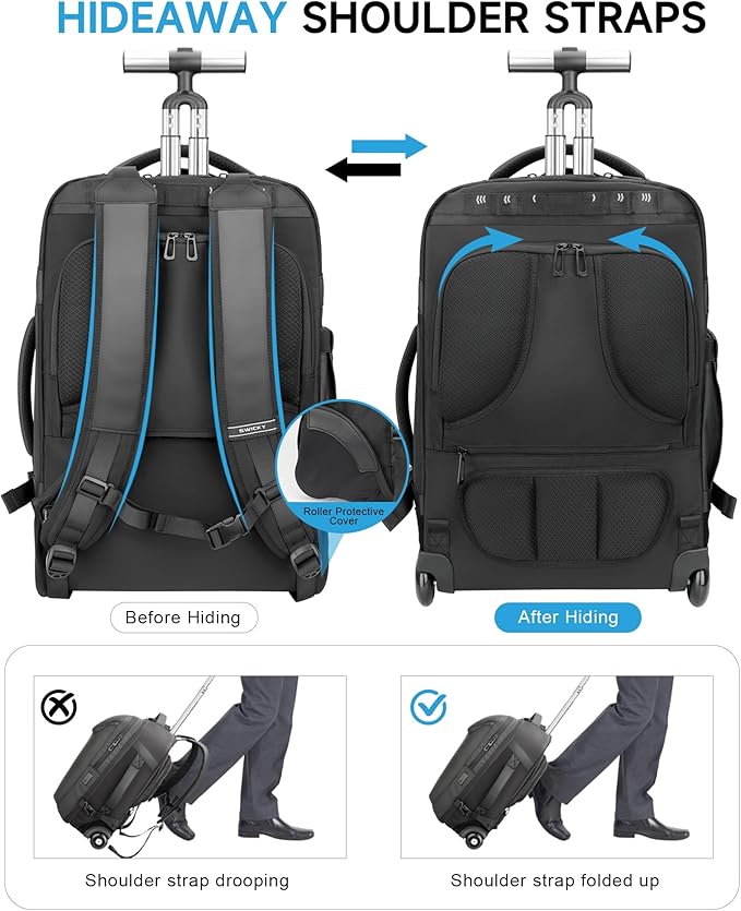 Large Rolling Backpack for Women&Men, 50L Work Backpack with Wheels,17 inch Laptop Backpack with USB Port,TSA Lock Carry On for Business, Travel, College, Teacher