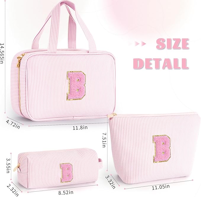 Initial Cute Toiletry Makeup Bag Pouch Cosmetic Travel Bag | Gift for Niece Sister Friend Female Her Mom | Birthday Gifts for Women Daughter Gifts - Pink B