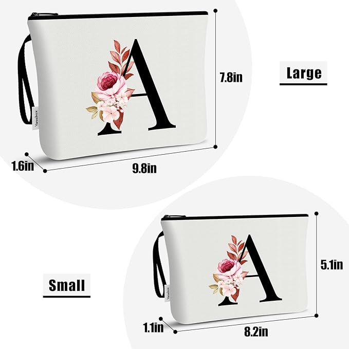 Vavabox A-Z Personalized Makeup Bag, Birthday Gifts for Women Mom, Gifts for Best Friend, Bride Bridesmaid Cosmetic bag (J, 03-White Set)