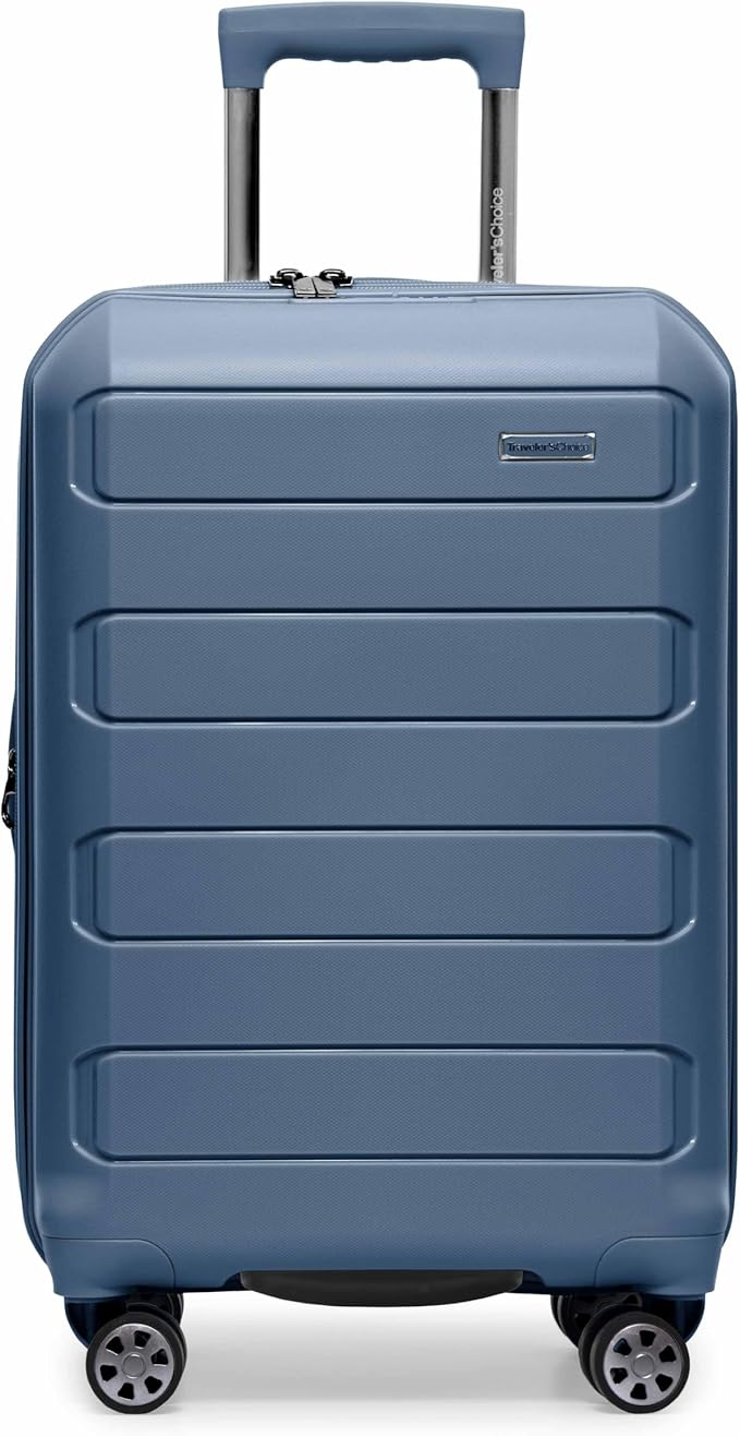 Traveler's Choice Pagosa Indestructible Hardshell Expandable Spinner Luggage, Slate Blue, 22-Inch Carry-on