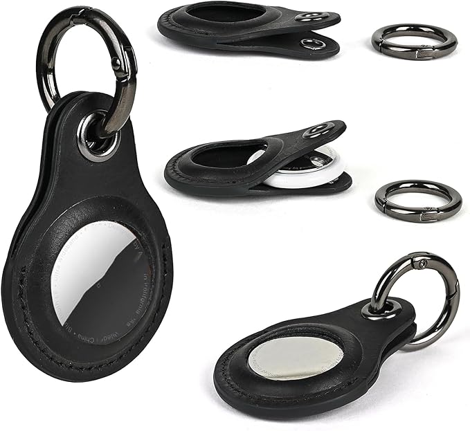 2 Pack Tusks Land Genuine Leather for AirTag Holder, Compatible with Apple AirTag, Anti-Loss Tracker Case for Dogs, Cats, Pets, Keys, Bags, Luggage, Durable & Stylish Accessory