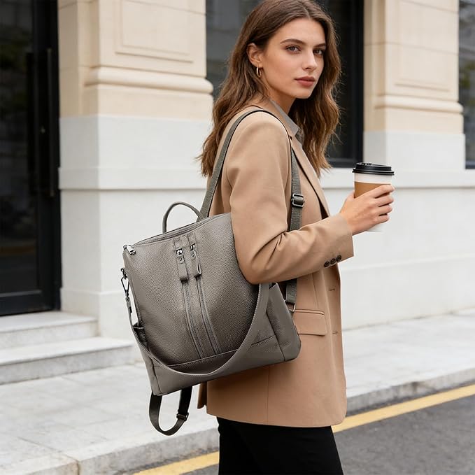 Genuine Leather Backpack Purse for Women: Fashion Ladies Convertible Backpack Designer Shoulder Handbag for Travel