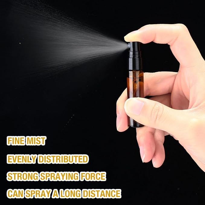 Tanlade 300 Pcs 5ml Mini Spray Bottles Brown Glass Perfume Atomizer Sprayer Bottles Portable Perfume Travel Refillable Bottle for Travel Pocket Dispenser Container