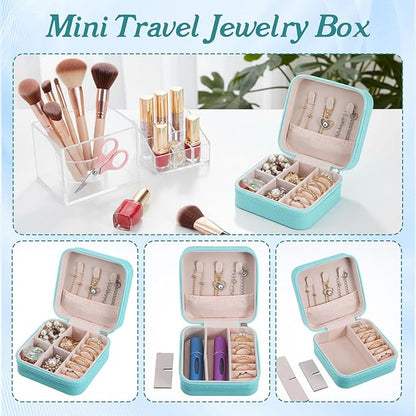 12 Pack Small Jewelry Boxes for Travel, Blue PU Leather Mini Jewelry Organizer Case with Removable Dividers, Bridesmaid Proposal Gifts for Women