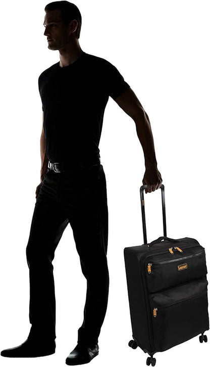LUCAS Designer Luggage Collection - Expandable 24 Inch Softside Bag - Durable Mid-sized Ultra Lightweight Checked Suitcase with 8-Rolling Spinner Wheels (Black)