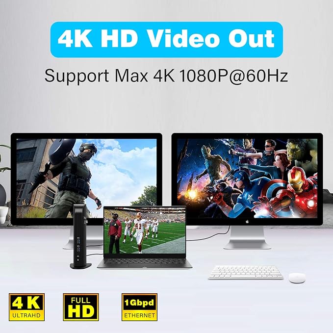 USB 3.0 and USB-C Universal Laptop Docking Station for Windows and Mac (Dual 4K Video HDMI, Gigabit Ethernet, 6 USB 3.0 Ports, 3.5 mm Audio)