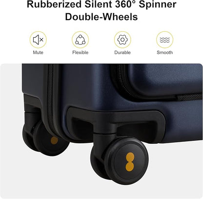 LEVEL8 Carry On Luggage with Compartment, 20 Inch Lightweight Hard Shell Rolling Suitcase with Wheels Airline Approved with Front Pocket, Double Tsa Locks, Navy Blue