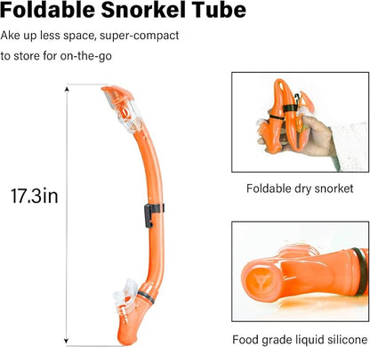 Kids Snorkeling Set Children Mask Fin Snorkel Set Snorkeling Gear Snorkel Mask + Adjustable Swimming Kids Flippers+ Dry Snorkel Tube + Travel Bags